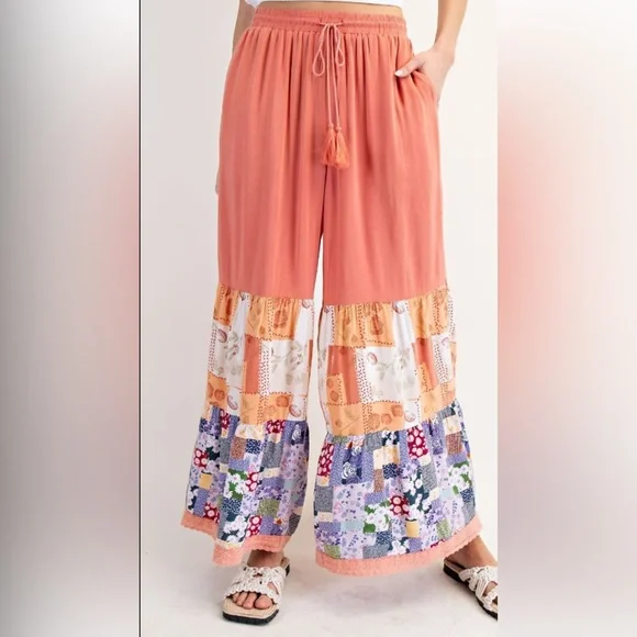 2 LEFT $45 ❤️ 267 Easel MIXED PRINT WOVEN PANTS-SIDE POCKETS